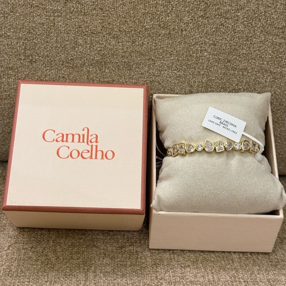 NWT Camila Coelho Gemstone Jewel Bezel Diamond Silver Gold Bracelet Brand New - Picture 3 of 5